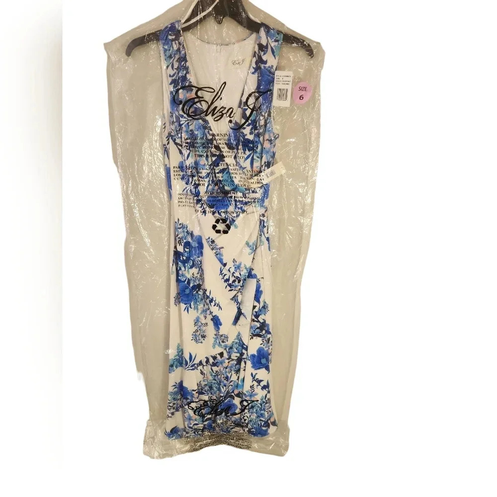 New Eliza J Women's Midi Style‎ Printed Knit Sleeveless Vneck Floral Dress 6 - Picture 3 of 9